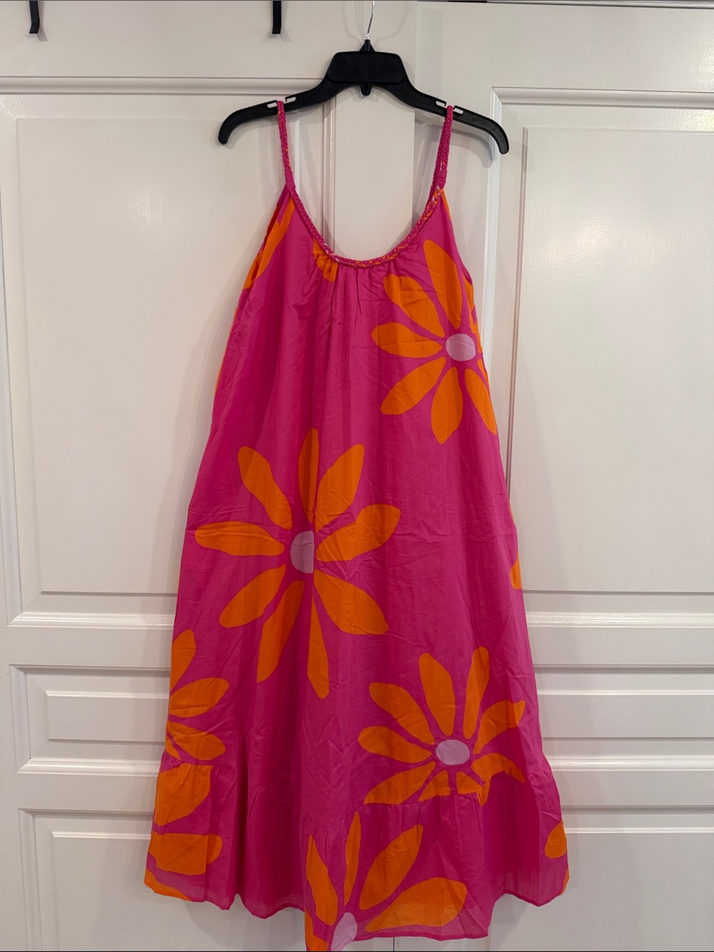 Pink Floral Maxi Dress with Orange Blooms